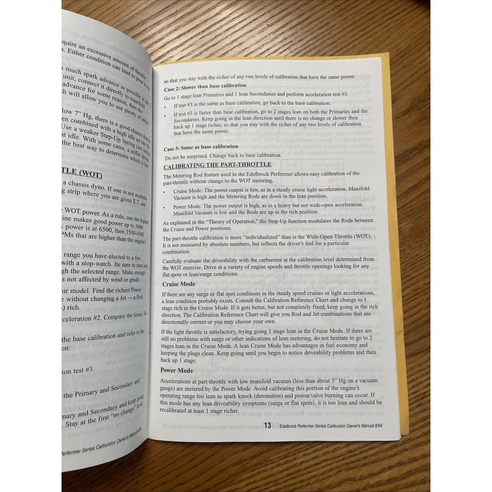 Edelbrock Performer series carburetor Owners Manual for 1403 to 1413 please read